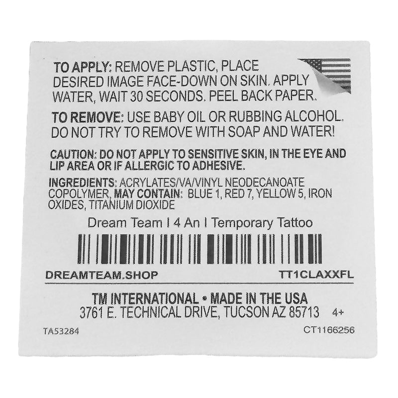 Dream Team Thirds Temporary Tattoo